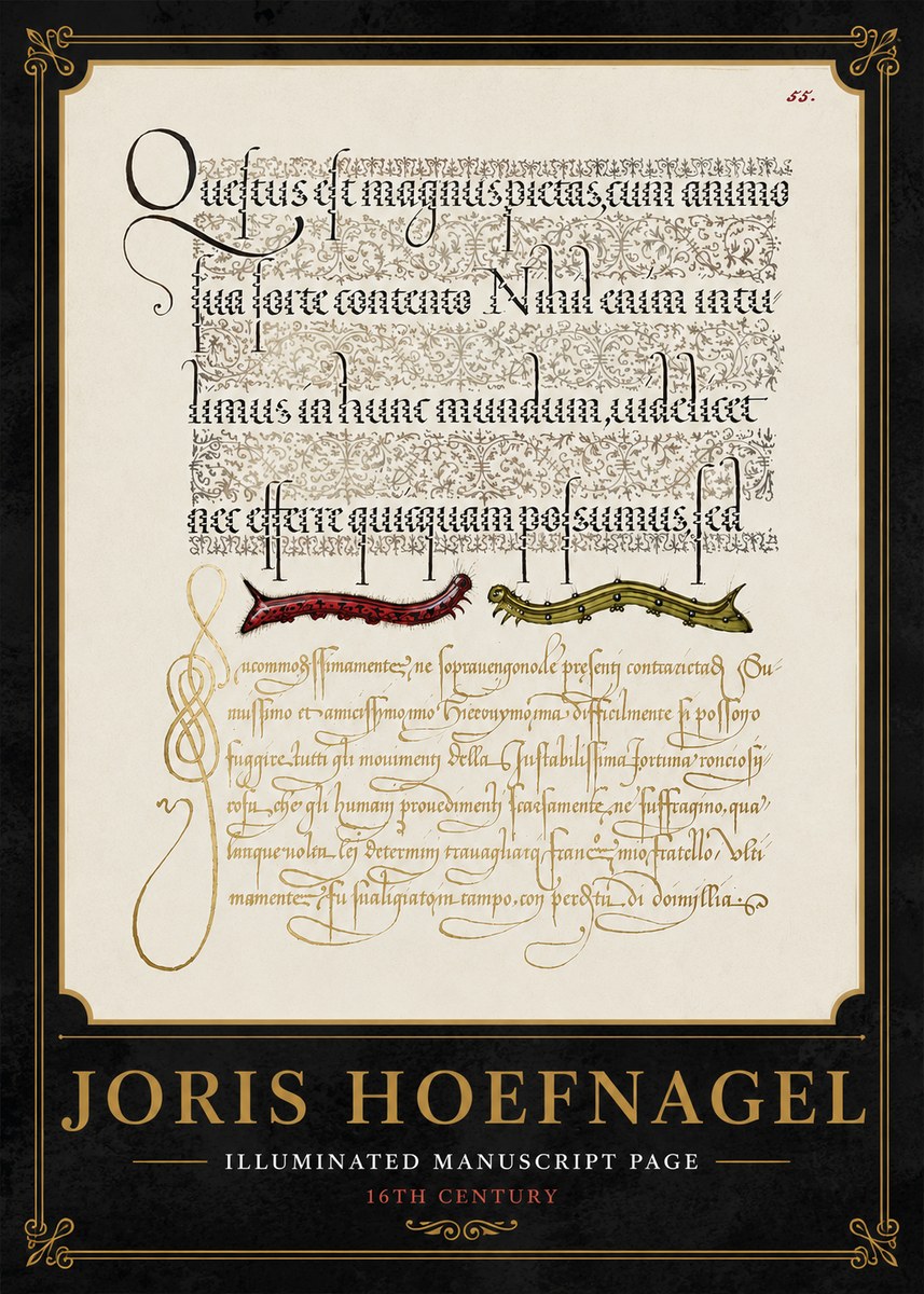 Joris Hoefnagel Illuminated Manuscript Page I No5 - Plakat