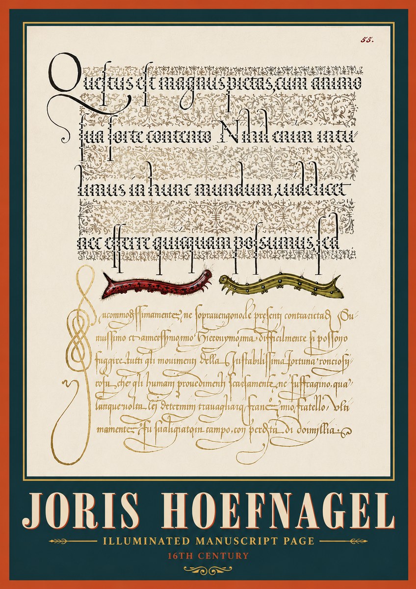 Joris Hoefnagel Illuminated Manuscript Page I No6 - Plakat