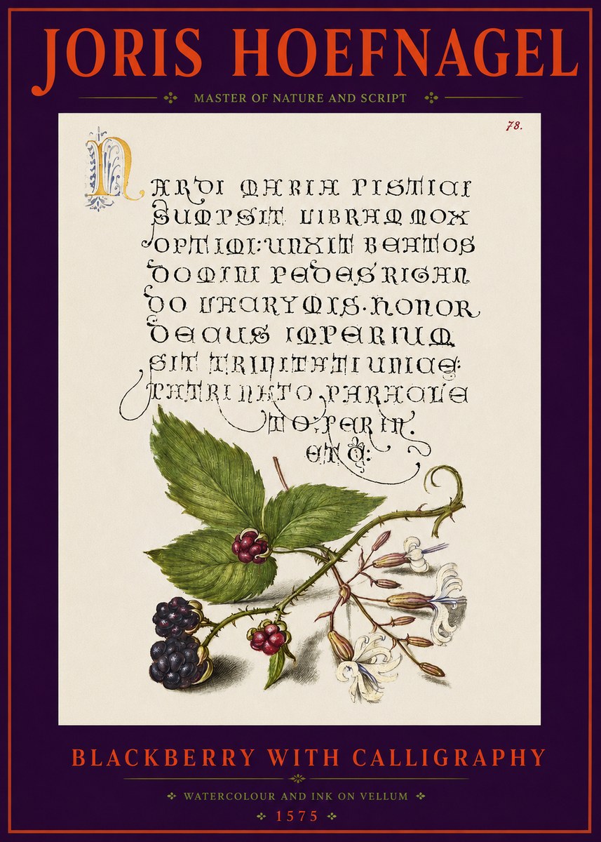 Joris Hoefnagel Calligraphy and Botanical Study II No6 - Plakat