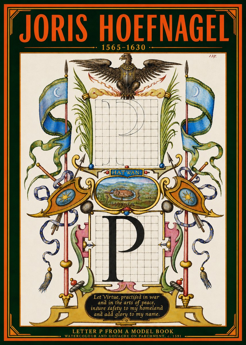 Joris Hoefnagel Letter P from a Model Book No4 - Plakat