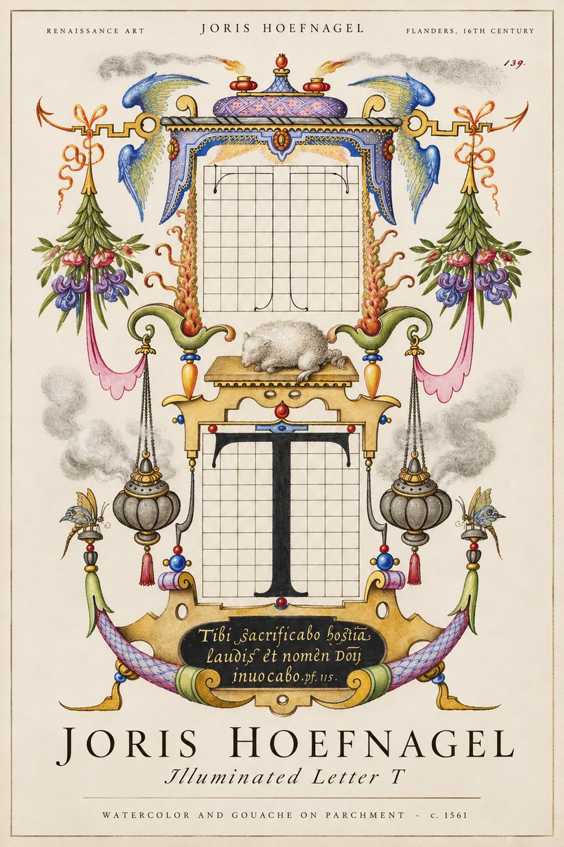 Joris Hoefnagel Letter T with Biblical Verse No3 - Plakat