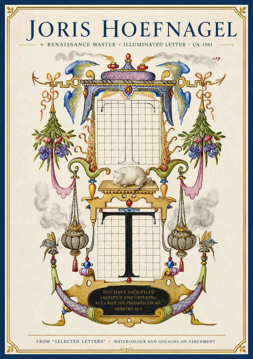 Joris Hoefnagel Letter T with Biblical Verse No4 - Plakat