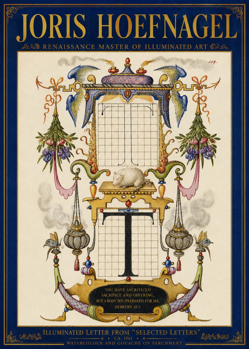 Joris Hoefnagel Letter T with Biblical Verse No5 - Plakat