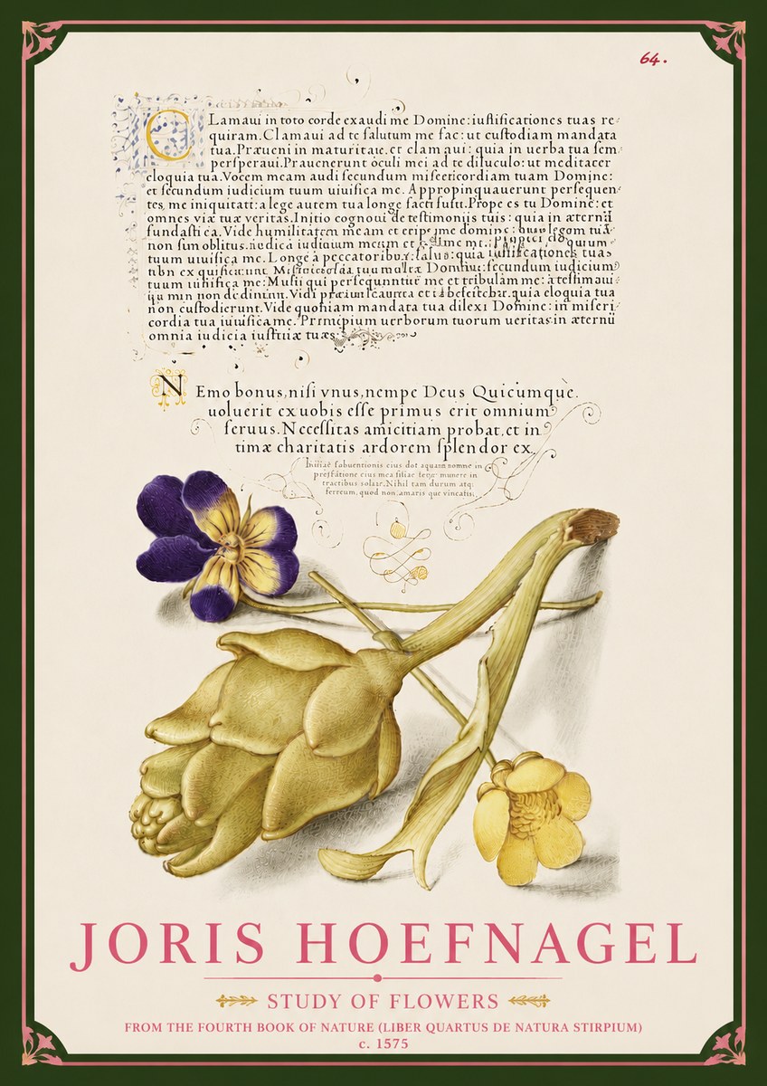 Joris Hoefnagel Botanical Study with Calligraphy III No6 - Plakat