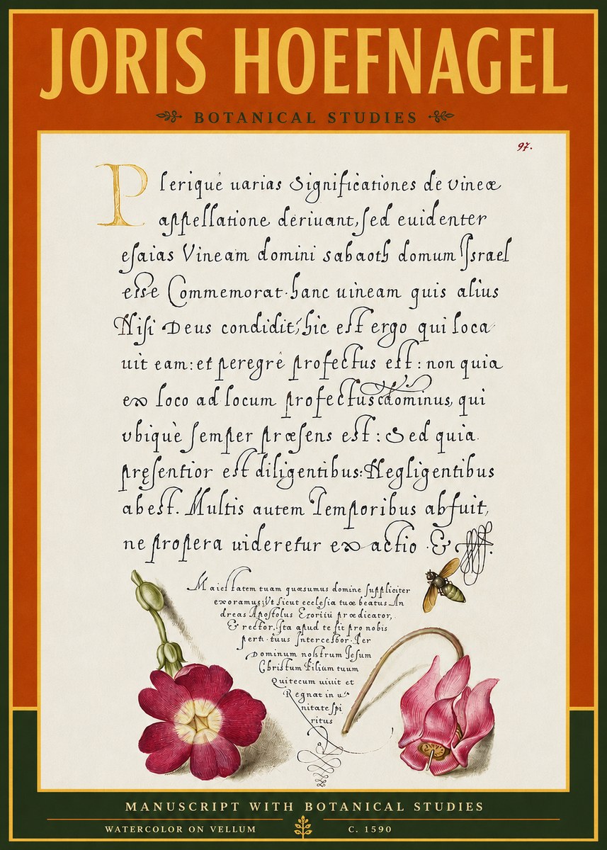 Joris Hoefnagel Manuscript with Botanical Studies No4 - Plakat