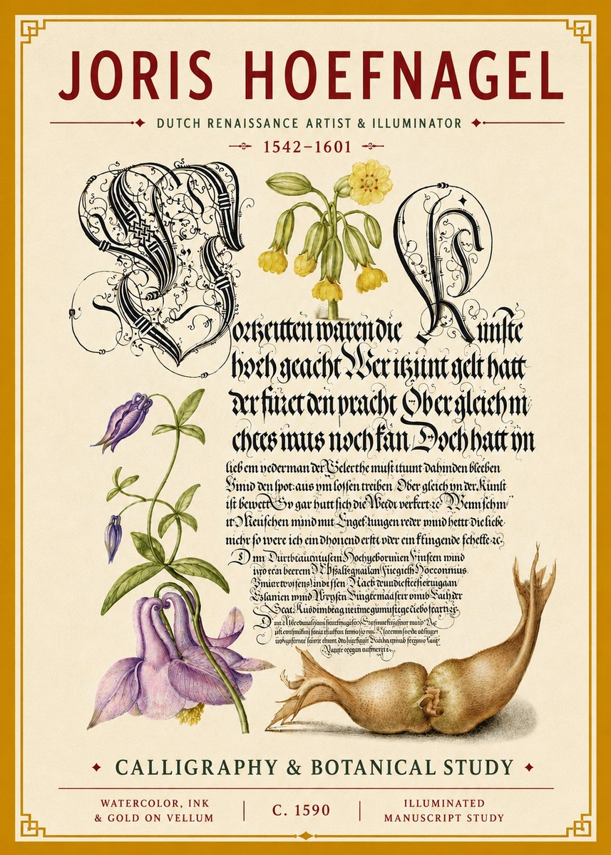 Joris Hoefnagel Calligraphy & Botanical Study No4 - Plakat