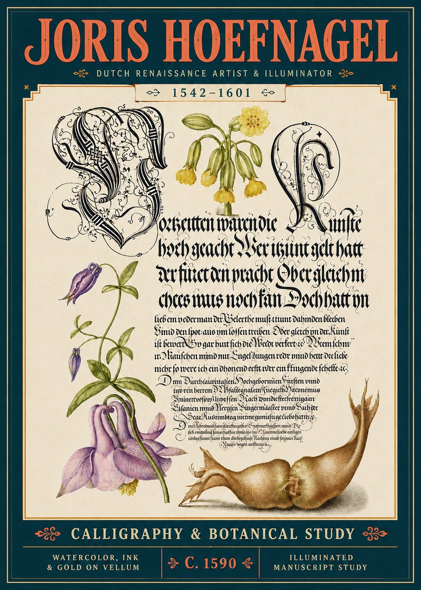Joris Hoefnagel Calligraphy & Botanical Study No5 - Plakat