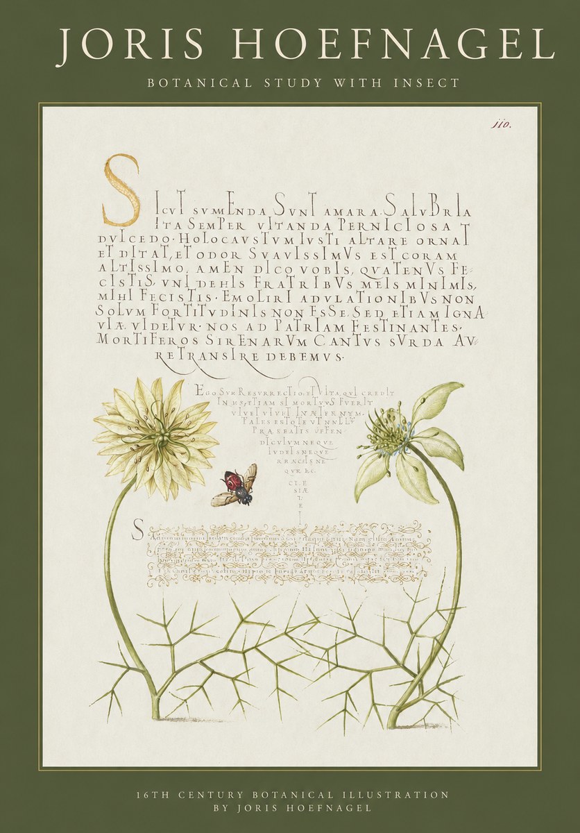 Joris Hoefnagel Botanical Study with Insect No1 - Plakat