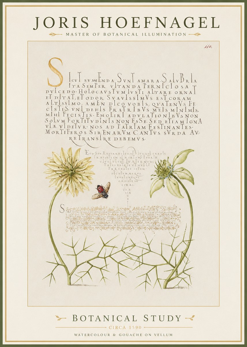 Joris Hoefnagel Botanical Study with Insect No2 - Plakat