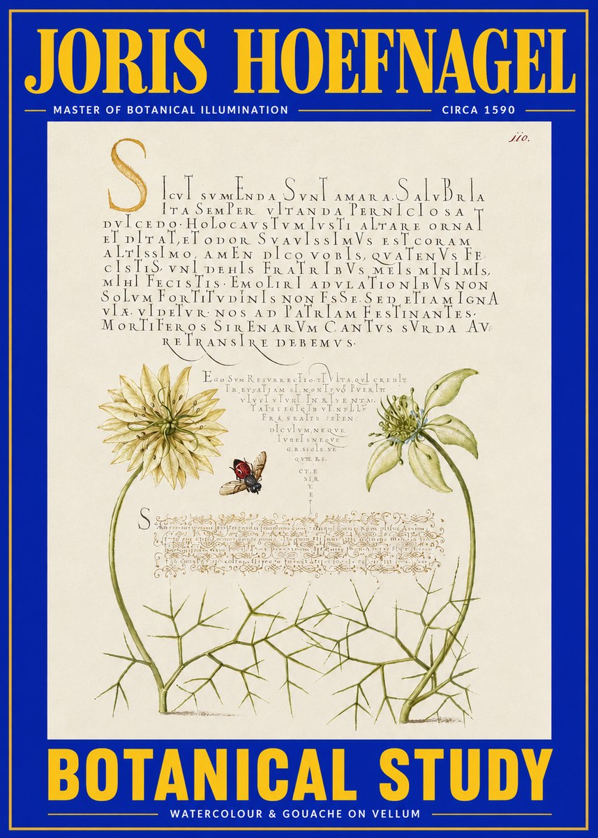 Joris Hoefnagel Botanical Study with Insect No4 - Plakat
