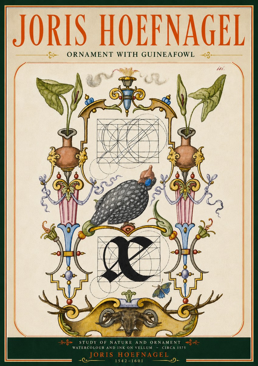 Joris Hoefnagel Ornament with Guineafowl No5 - Plakat