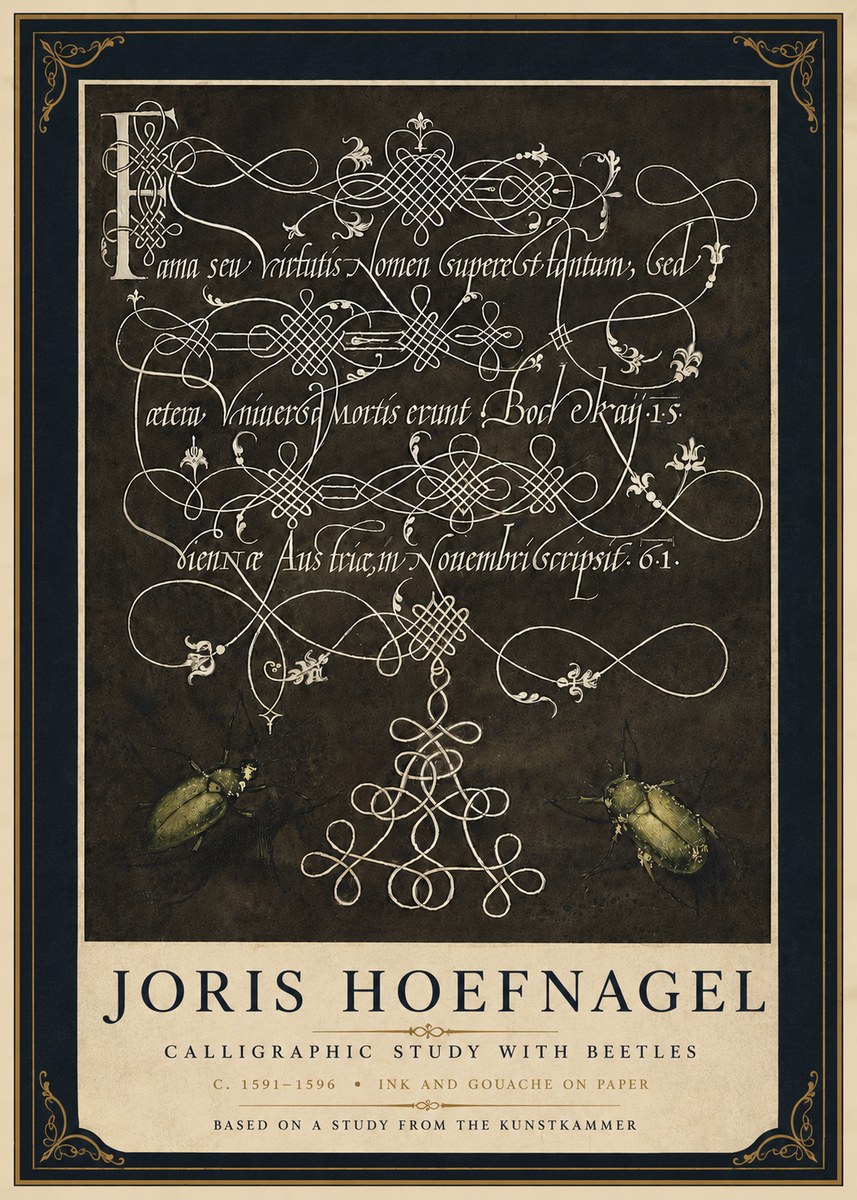 Joris Hoefnagel Calligraphic Study with Beetles No5 - Plakat