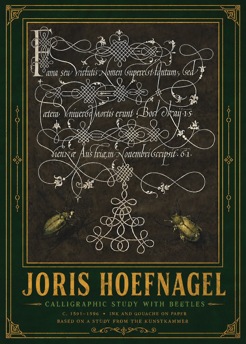 Joris Hoefnagel Calligraphic Study with Beetles No6 - Plakat