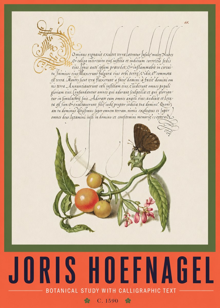 Joris Hoefnagel Botanical Study with Calligraphic Text No2 - Plakat