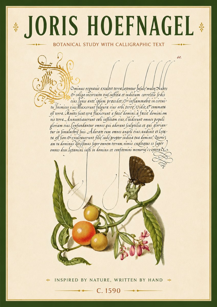 Joris Hoefnagel Botanical Study with Calligraphic Text No6 - Plakat