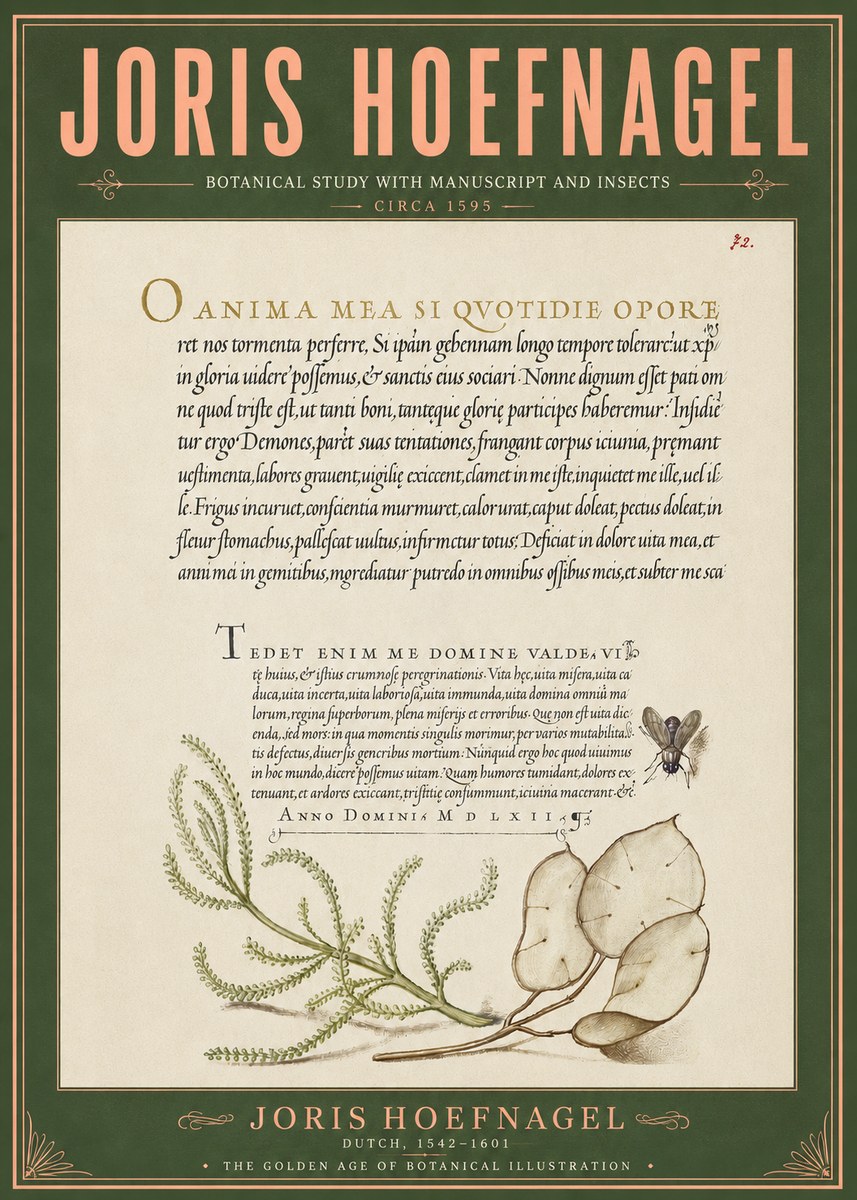 Joris Hoefnagel Botanical Study with Manuscript and Insects No6 - Plakat