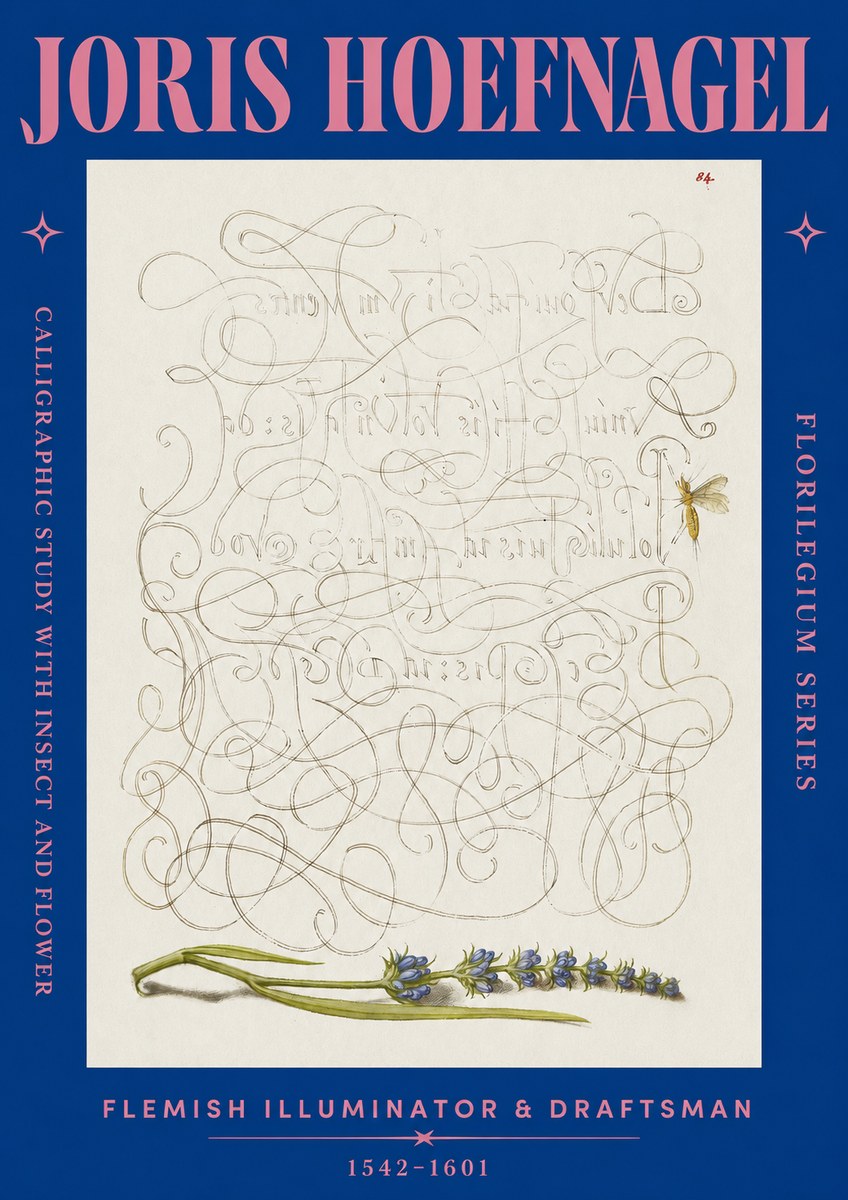 Joris Hoefnagel Calligraphic Study with Insect and Flower No2 - Plakat