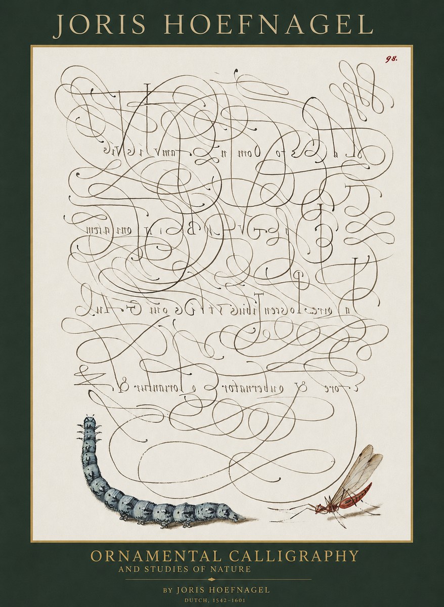 Joris Hoefnagel Ornamental Calligraphy and Studies of Nature No1 - Plakat