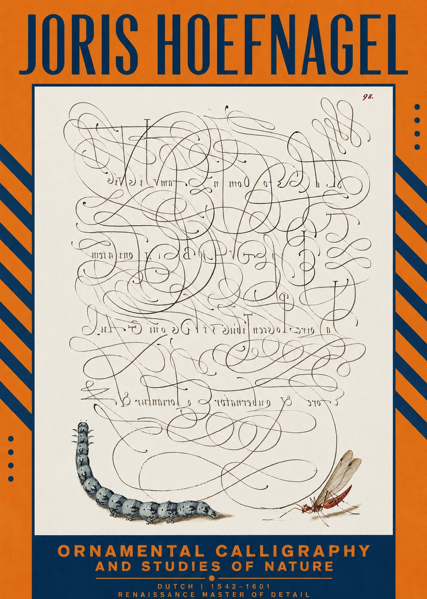 Joris Hoefnagel Ornamental Calligraphy and Studies of Nature No2 - Plakat