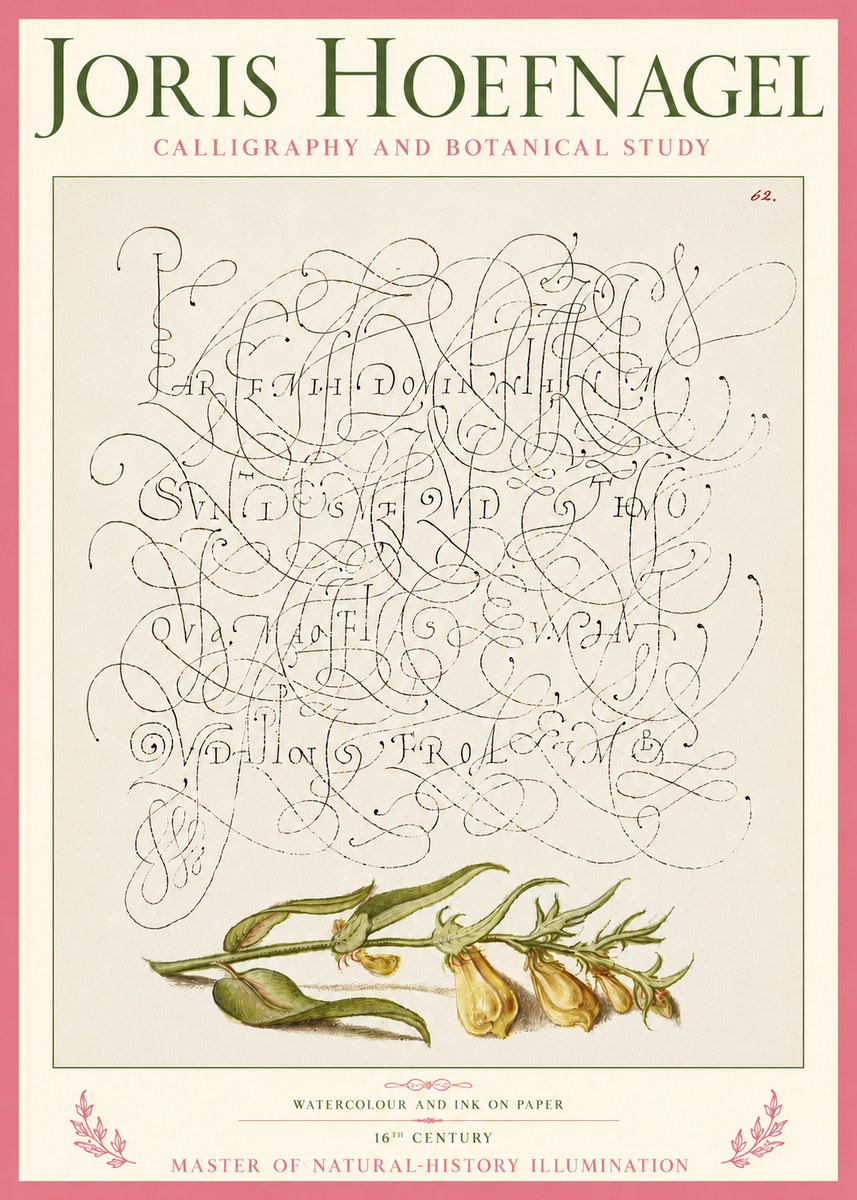 Joris Hoefnagel Calligraphic Practice with Botanical Study No5 - Plakat