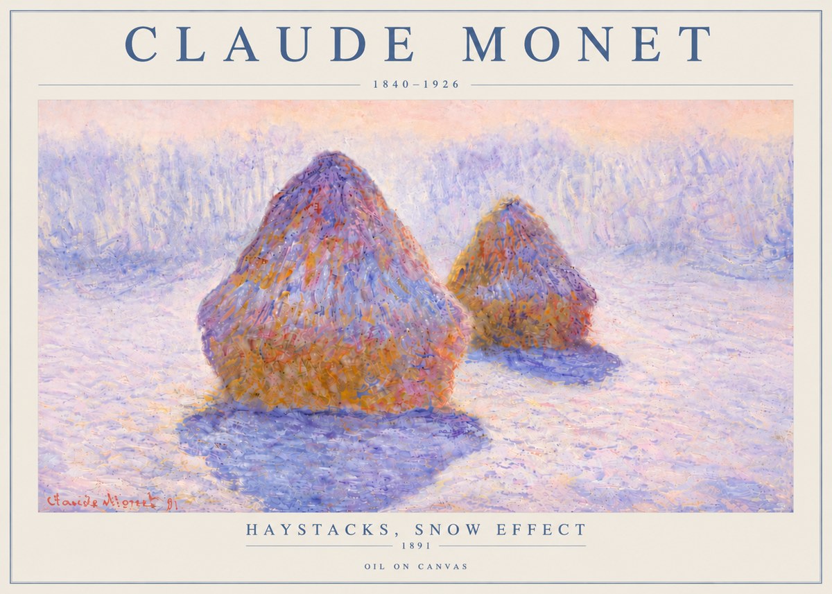 Monet Haystacks, Snow Effect No6 - Plakat