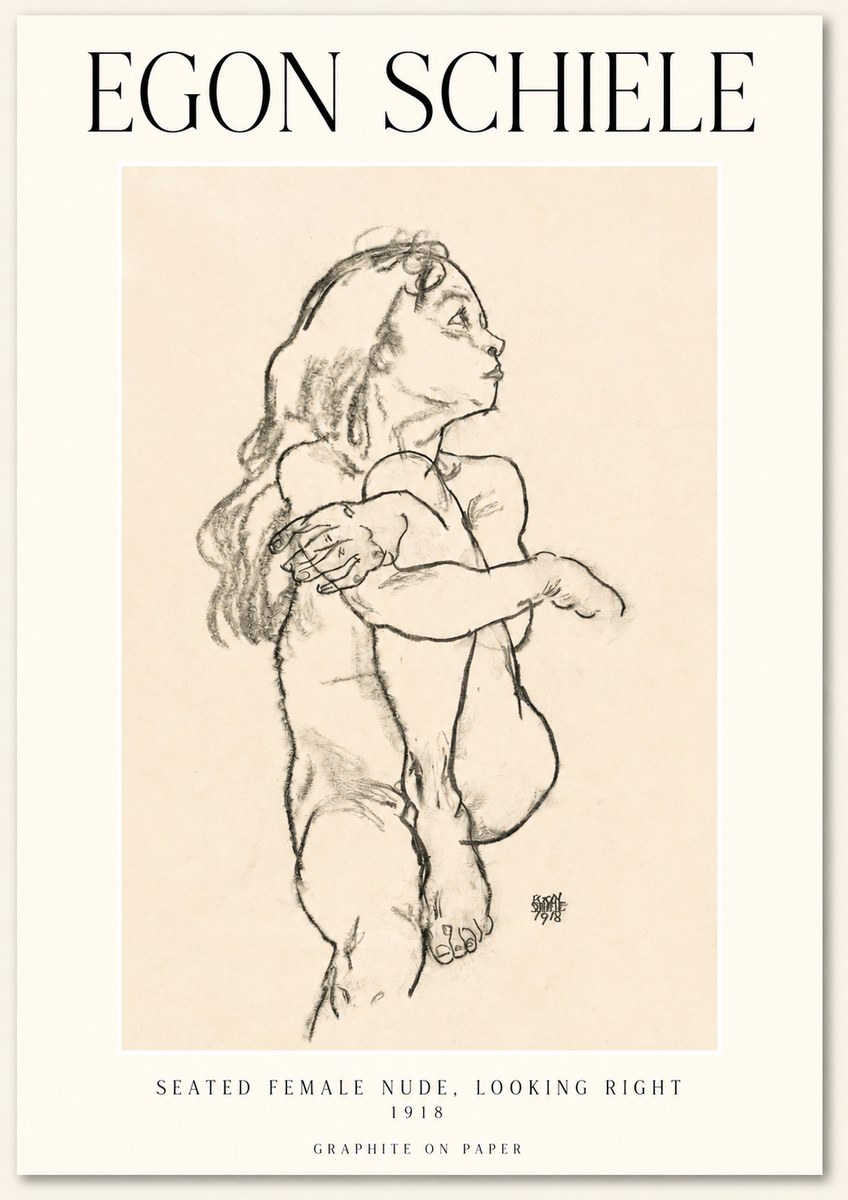 Schiele Seated Female Nude, Looking Right No1 - Plakat