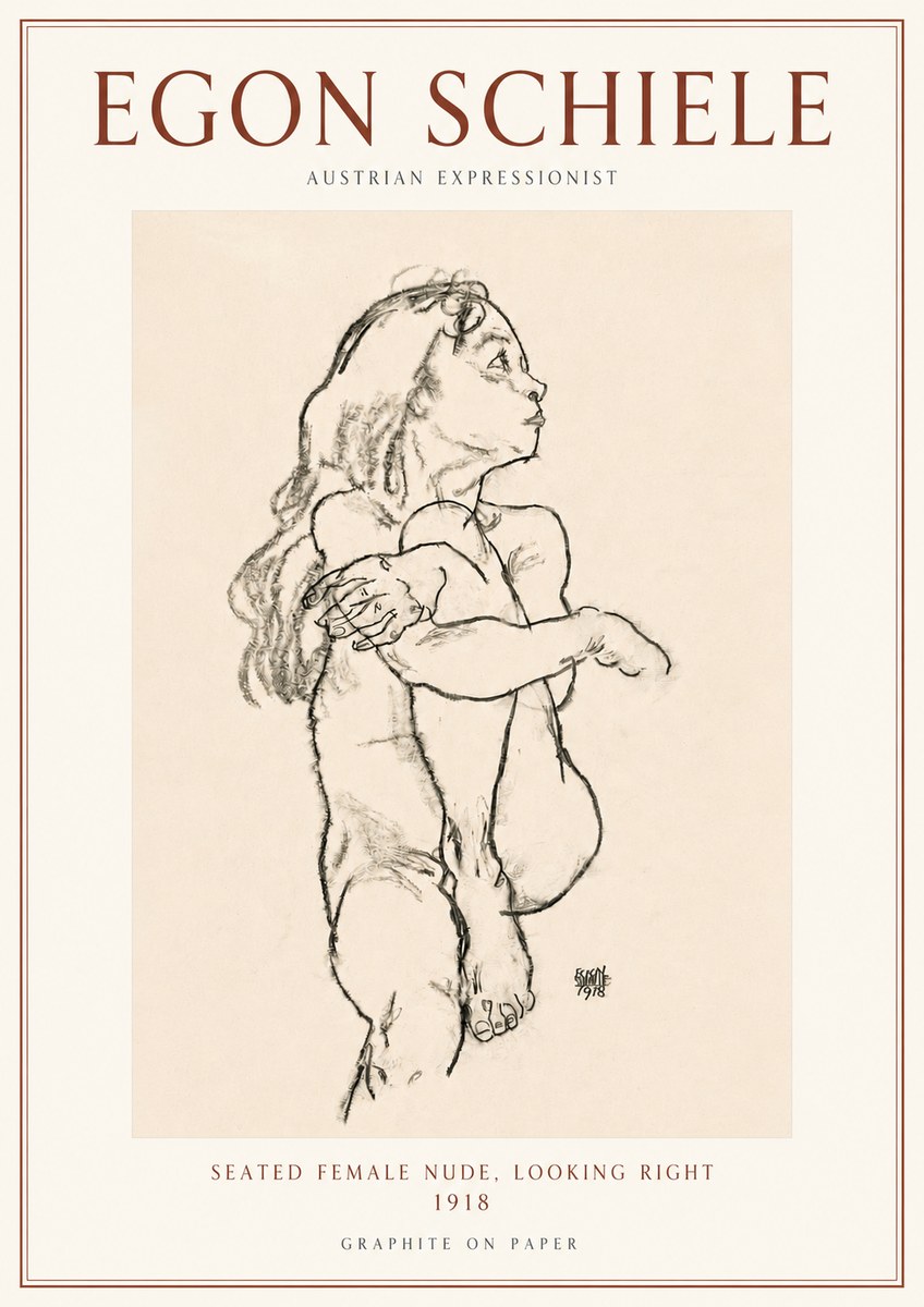Schiele Seated Female Nude, Looking Right No3 - Plakat