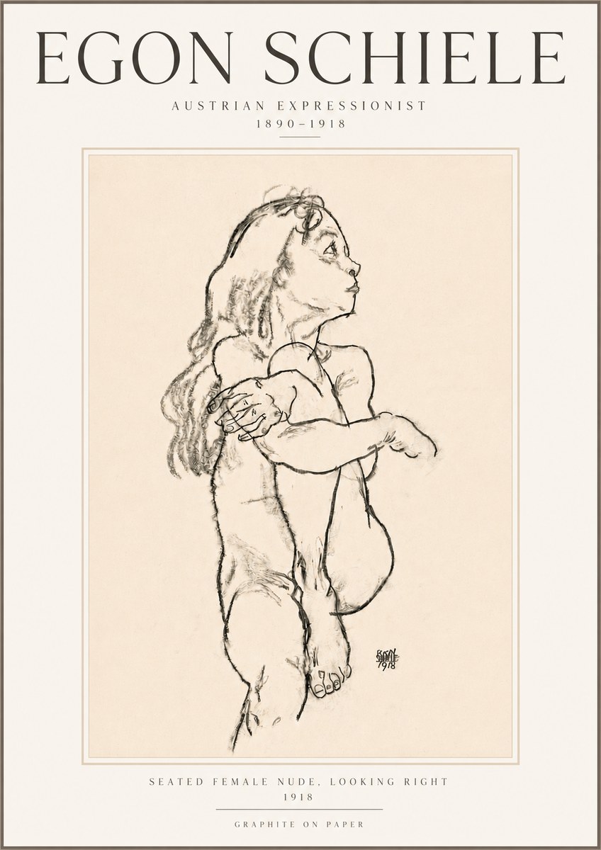 Schiele Seated Female Nude, Looking Right No5 - Plakat