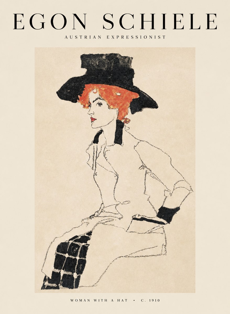 Schiele Woman with a Hat No1 - Plakat