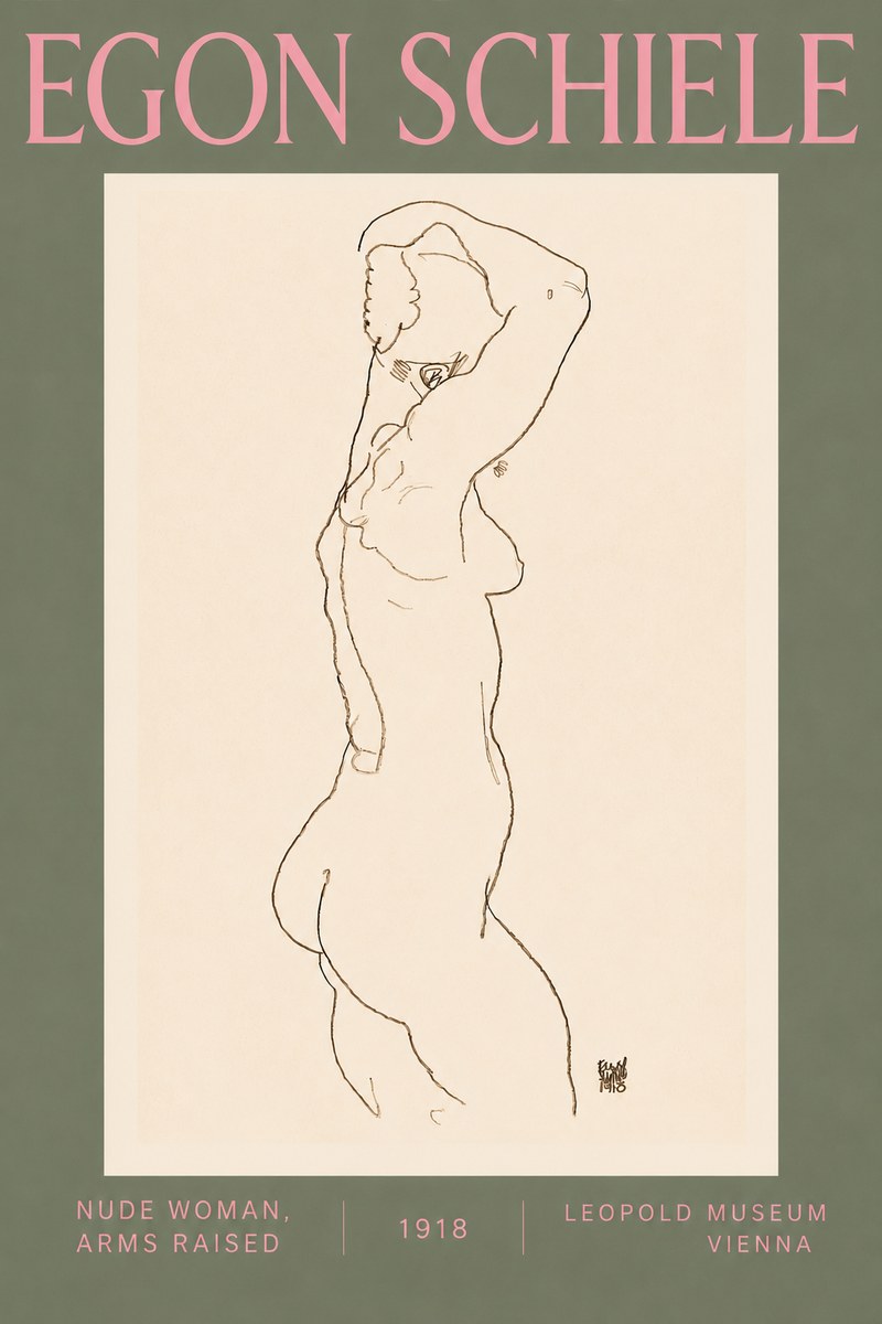 Schiele Nude Woman, Arms Raised No5 - Plakat