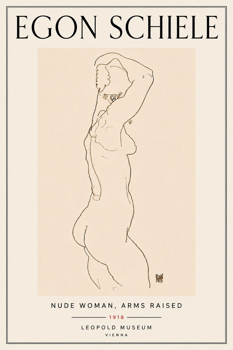 Schiele Nude Woman, Arms Raised No6 - Plakat