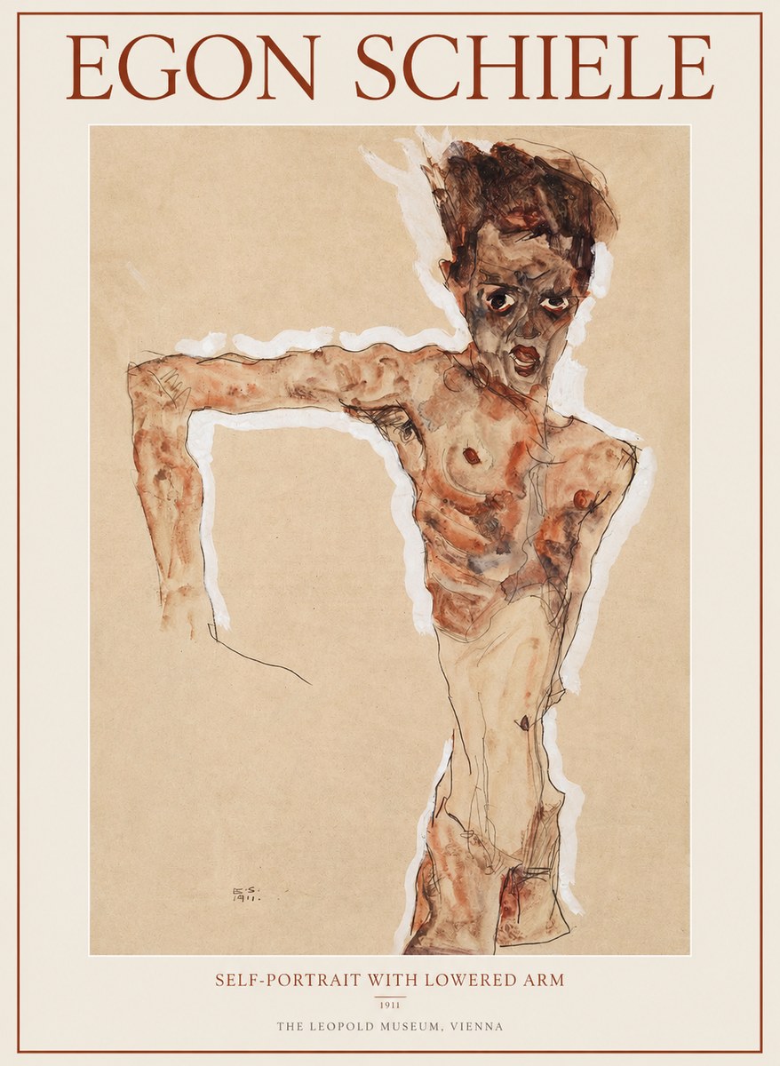 Schiele Self-portrait with Lowered Arm No1 - Plakat