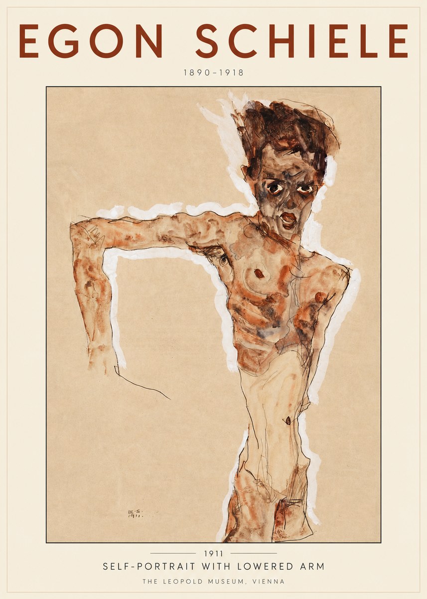 Schiele Self-portrait with Lowered Arm No3 - Plakat
