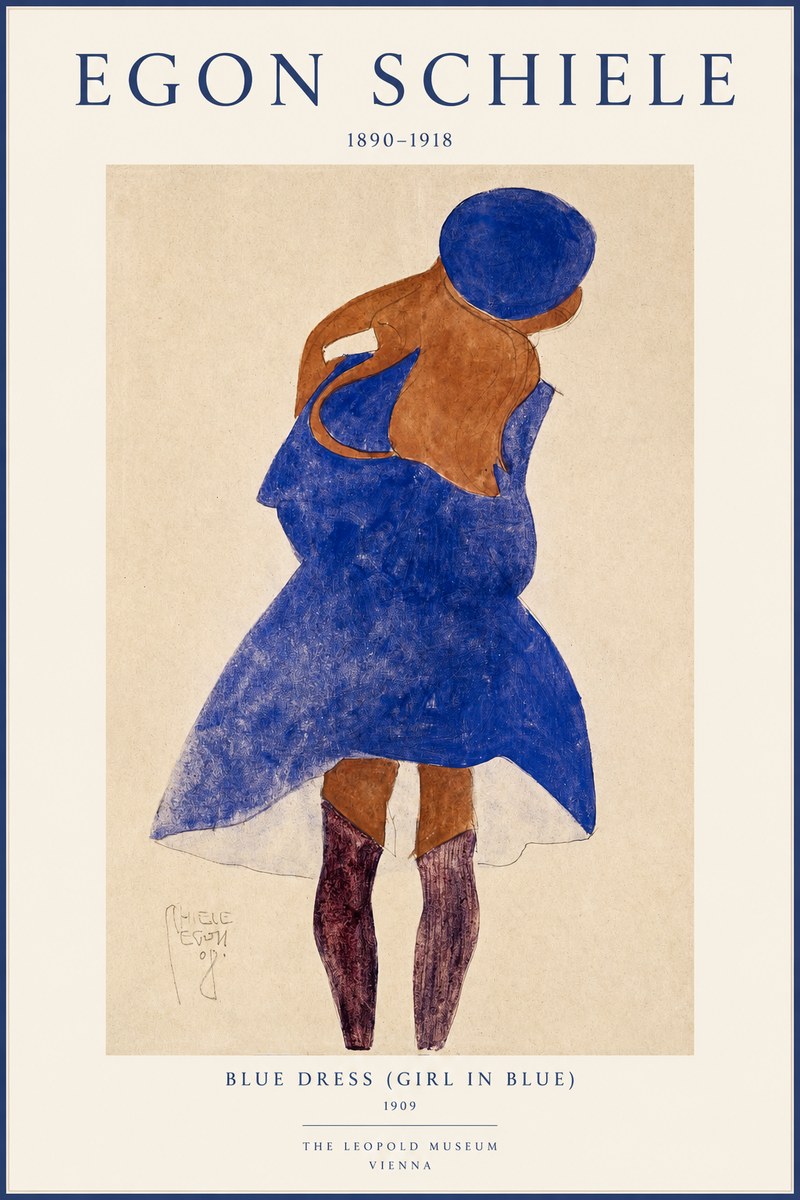 Schiele Blue Dress (Girl in Blue) No1 - Plakat