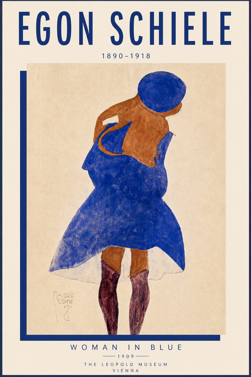 Schiele Blue Dress (Girl in Blue) No5 - Plakat