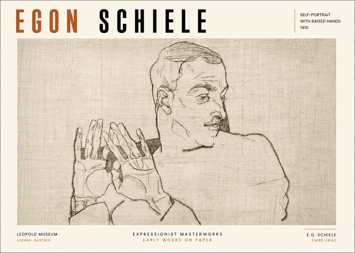 Schiele Self-portrait with Raised Hands No3 - Plakat