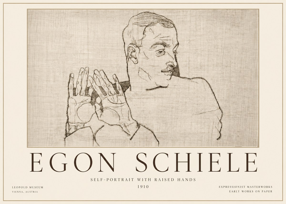 Schiele Self-portrait with Raised Hands No4 - Plakat