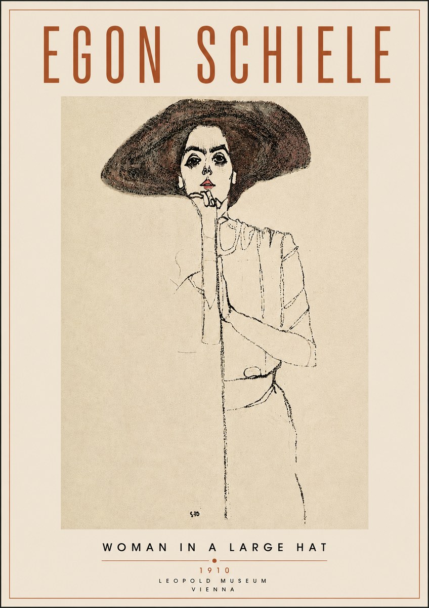 Schiele Woman in a Large Hat No4 - Plakat
