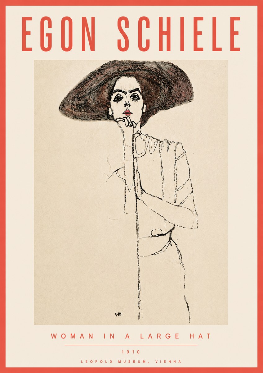Schiele Woman in a Large Hat No6 - Plakat