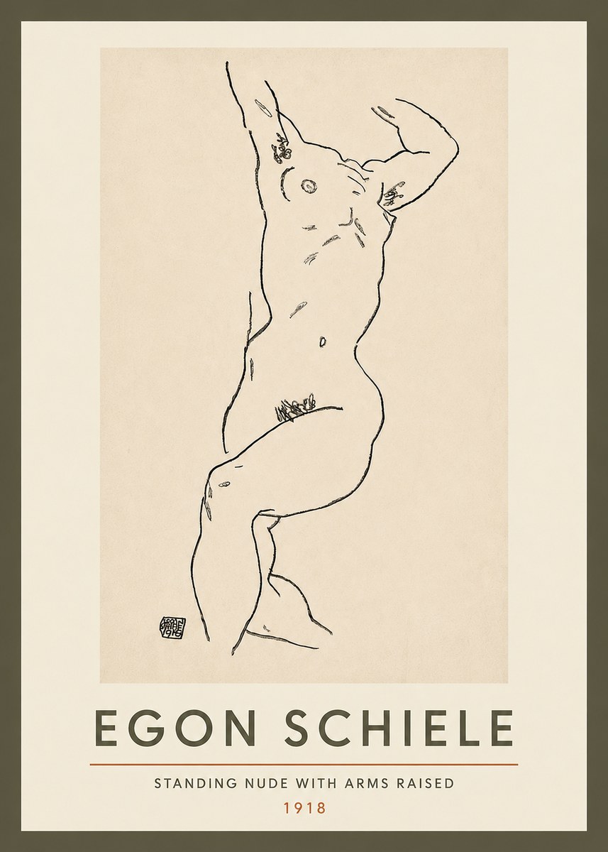 Schiele Standing Nude with Arms Raised No3 - Plakat