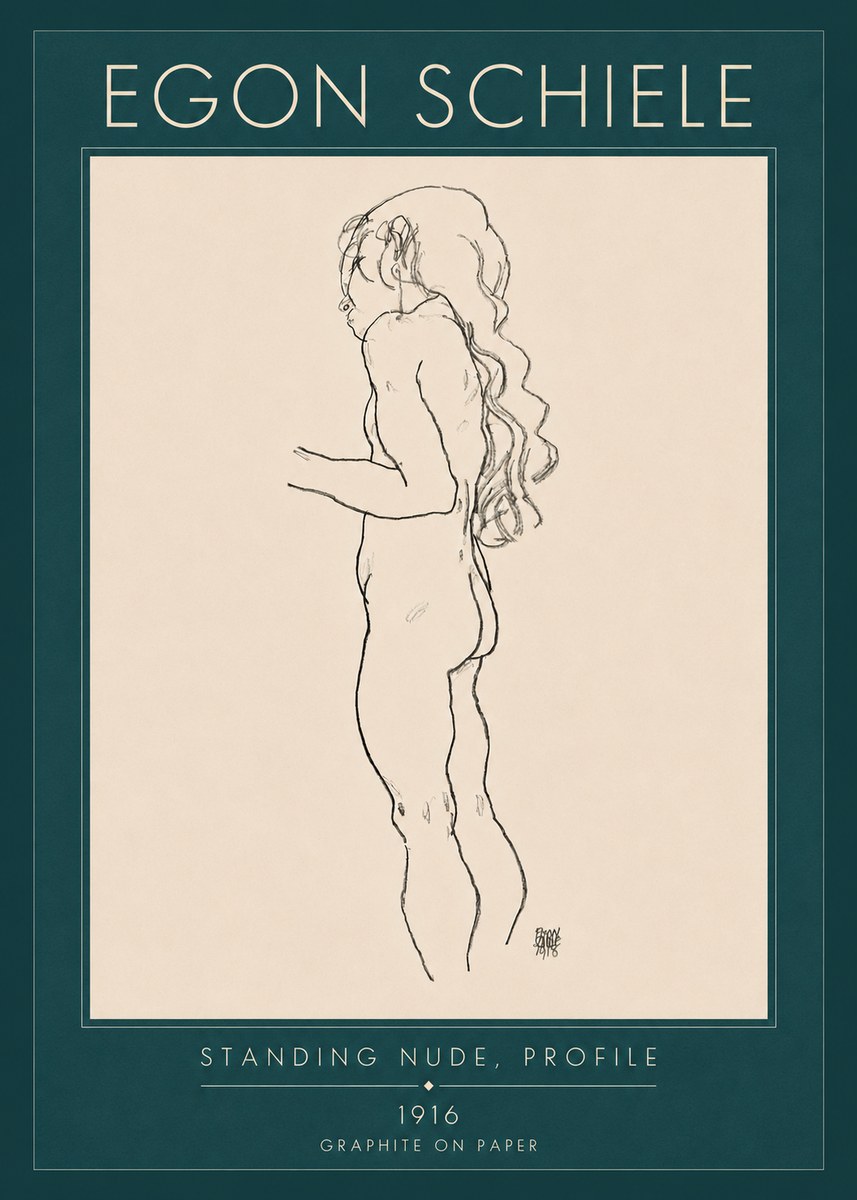 Schiele Standing Nude, Profile No4 - Plakat