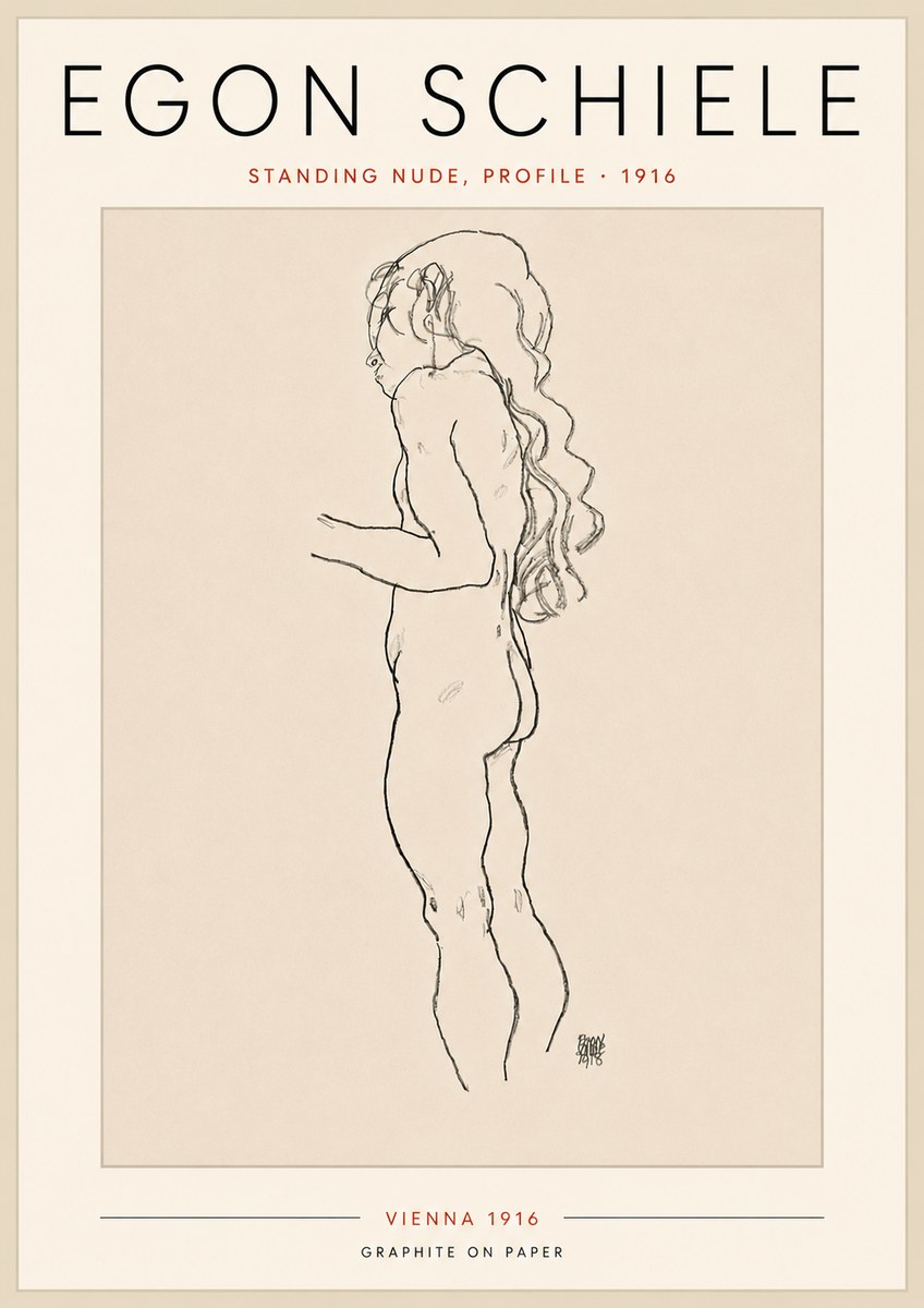 Schiele Standing Nude, Profile No5 - Plakat