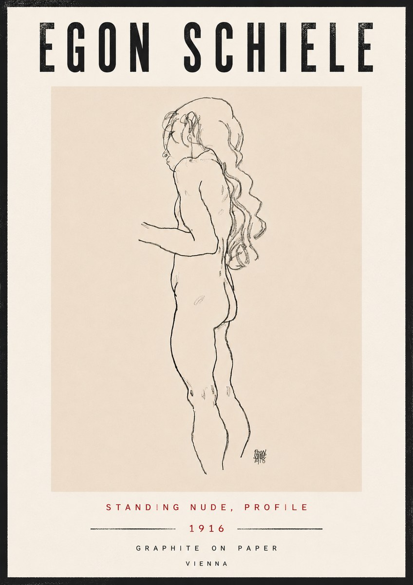 Schiele Standing Nude, Profile No6 - Plakat
