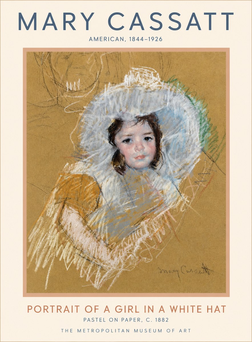 Mary Cassatt Portrait of a Girl in a White Hat No5 - Plakat