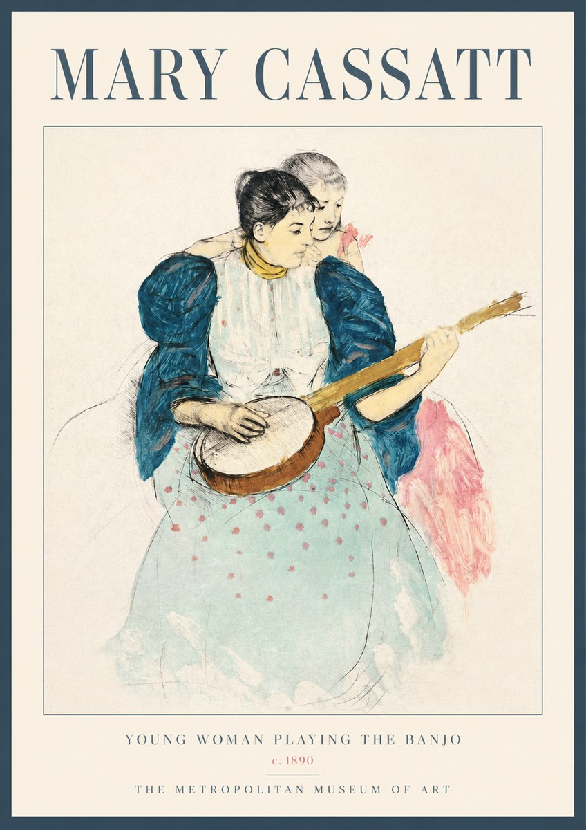 Mary Cassatt Young Woman Playing the Banjo No2 - Plakat
