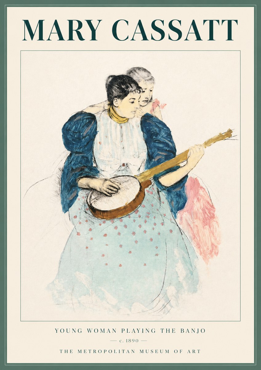 Mary Cassatt Young Woman Playing the Banjo No4 - Plakat