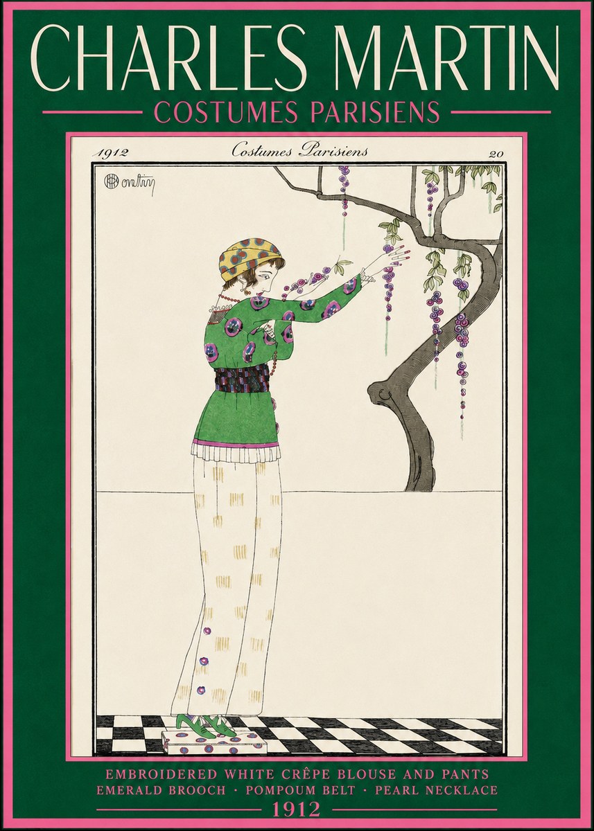 Charles Martin Embroidered White Crêpe Blouse and Pants No2 - Plakat