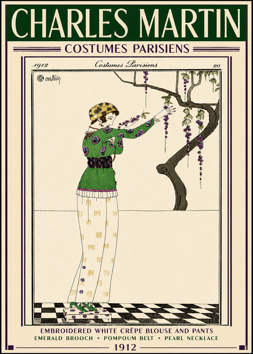 Charles Martin Embroidered White Crêpe Blouse and Pants No6 - Plakat