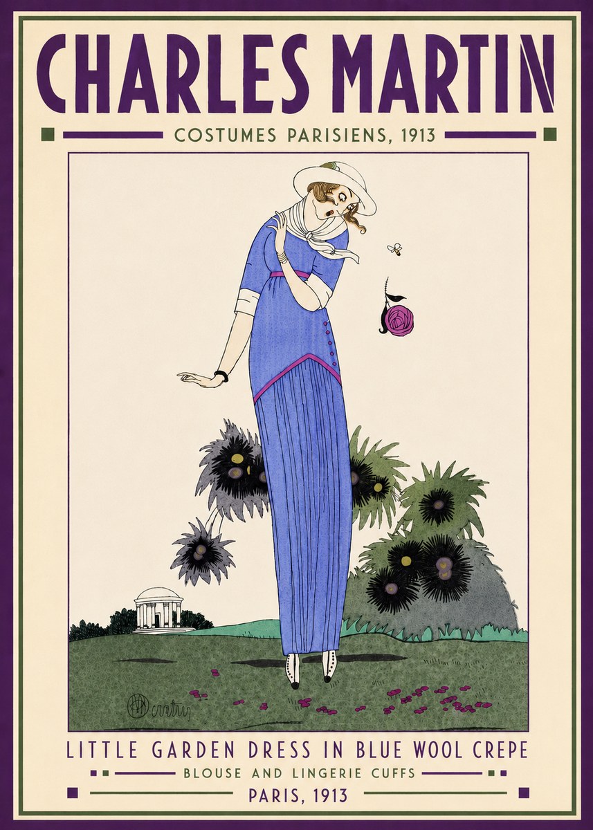 Charles Martin Little Garden Dress in Blue Wool Crepe No4 - Plakat