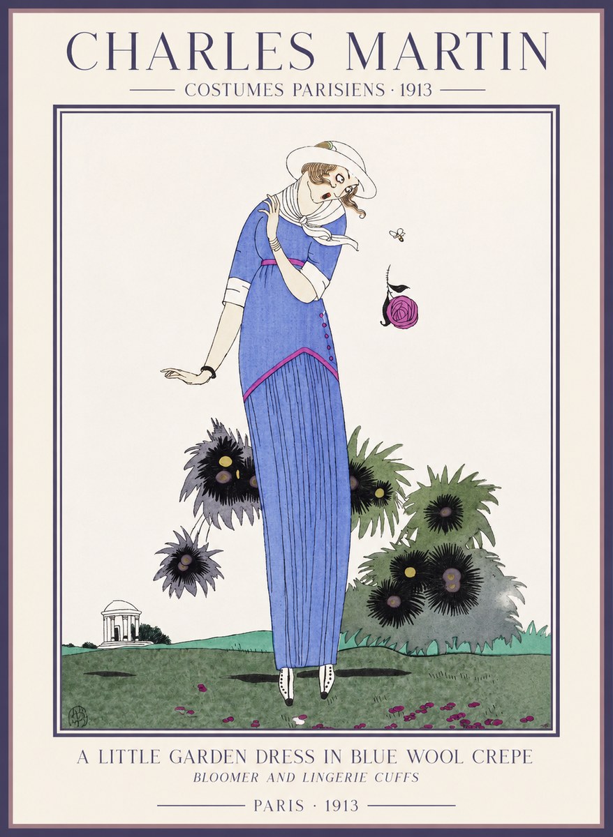 Charles Martin Little Garden Dress in Blue Wool Crepe No5 - Plakat